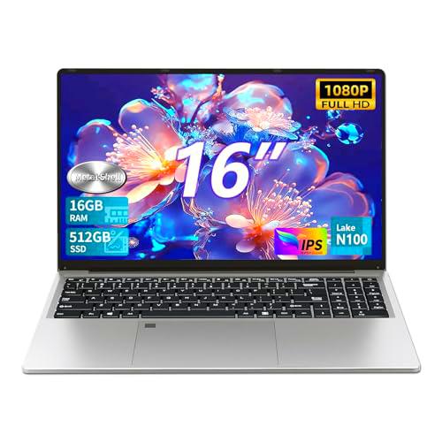 Ordenador Portátil de 16 pulgadas, 16 GB de RAM 512 GB de SSD procesador Celeron N100