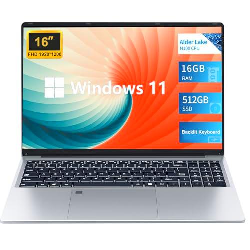 KUMNOSAL Ordenador Portátil 16&quot;, PC Portátil Alder Lake-N100,16GB RAM 512GB SSD Laptop Windows 11 Pro