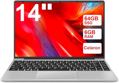 WOZIFAN Ordenador portátil Win10 N4020 Up to 2.8Ghz 64GB Admite expansión SSD 1TB 14&quot; Portátiles FHD 2.4G+5G WiFi Bluetooth 4.2 Mini HDMI con ratón inalambrico &amp; Pegatinas Teclado Español-Plata