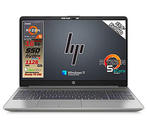 HP RYZEN 5 5500U 6 núcleos, SSD HD de 1128 GB, pantalla IPS Full HD de 15,6 pulgadas