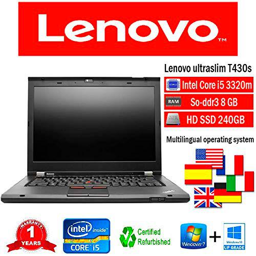 Lenovo portátil T430s i5 3320 M 2.60 GHz 8 GB 240 GB SSD W10 Pro (Certificado y General para embragues)