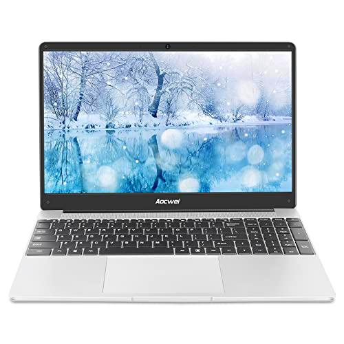 Ordenador portátil 15.6&quot; 6GB RAM 128 GB SSD Admite expansión Aocwei Intel Windows 10 Portátiles FHD 2.4G+5G WiFi Bluetooth 4.2 USB HDMI con ratón inalambrico &amp; Pegatinas Teclado español-Plata