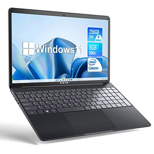 SGIN Ordenador Portátil 15,6 Pulgadas Windows 11 8GB DDR4 RAM 256GB SSD ROM (1TB Expandible)