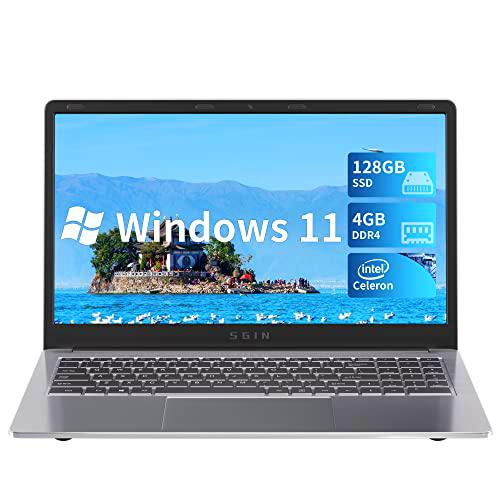 SGIN Ordenador Portátil Windows 11 de 15.6&quot; 4GB DDR4 128GB SSD 1920 x 1080 FHD para Portátil