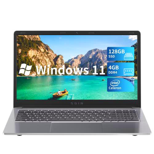 SGIN Ordenador Portátil Windows 11, 15.6 Pulgadas 4GB DDR4 128GB SSD(1TB Expandible)