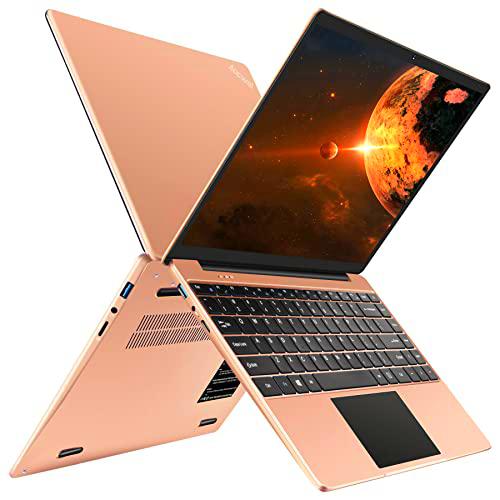 PC portátil 14&quot; 128GB SSD Soporta expansión 1TB Windows 10 Intel 6GB RAM Notebook Aocwei 1080 FHD 2.4G+5G WiFi Bluetooth USB HDMI con protección del teclado(Español) &amp; ratón inalámbrico Oro