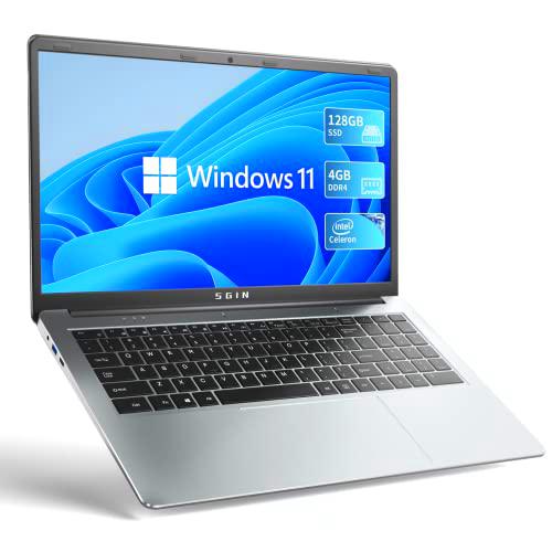 SGIN Ordenador Portátil 15,6 Pulgadas Windows 11 4GB RAM 128GB SSD ROM