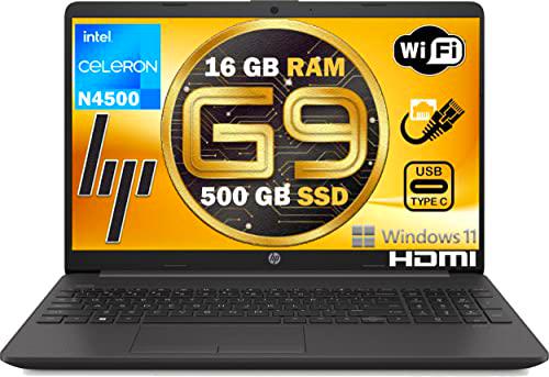 HP Notebook NUEVO MODELO 2023 G9 PC portátil Intel n 4500 16Gb RAM SSD Pci Nvme de 500 Gb Pantalla 15,6 antirreflectante 3 USB hdmi lan wi-fi win 11 Pro