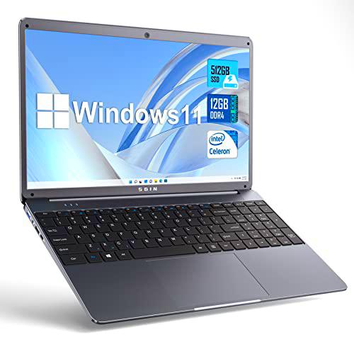 SGIN 15.6 Pulgadas Ordenador Portátil, 12GB DDR4 512GB SSD Windows 11 con Intel Celeron N5095,1920 x 1080