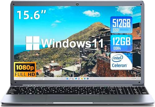 Naclud 15,6 pulgadas ordenador portátil, 12 GB RAM 512 GB SSD Windows 11 Notebook