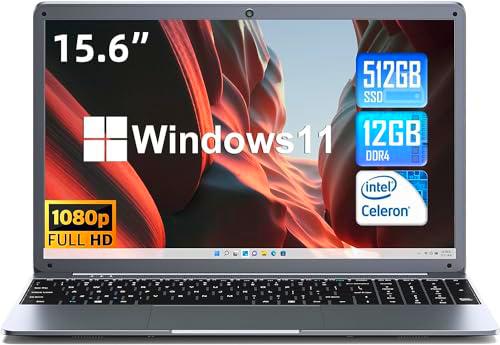 Naclud - Ordenador portátil de 15,6 pulgadas, 12 GB RAM 512 GB SSD Windows 11 Notebook