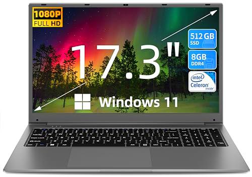 SGIN Ordenador portátil de 17 Pulgadas, 8 GB RAM 256 GB SSD Windows 11 Notebook