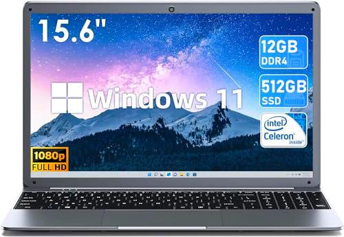 Naclud 15,6 pulgadas ordenador portátil, 12 GB RAM 512 GB SSD Windows 11 Notebook