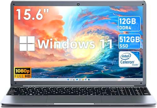 Naclud - Ordenador portátil de 15,6 pulgadas, 12 GB RAM 512 GB SSD Windows 11 Notebook