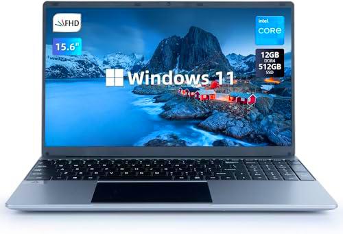 UIVY Ordenador Portátil 15,6 Pulgadas, 12GB DDR4 512GB SSD Laptop Win 11