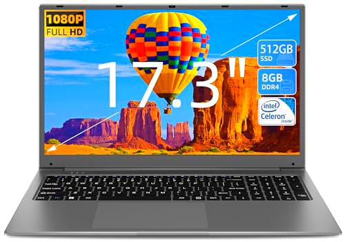 SGIN Ordenador portátil de 17 pulgadas, 8 GB RAM 512 GB SSD Notebook