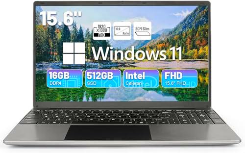 Hcjip Ordenador Portátil 15,6 Pulgadas, 16GB DDR4 512GB SSD Laptop