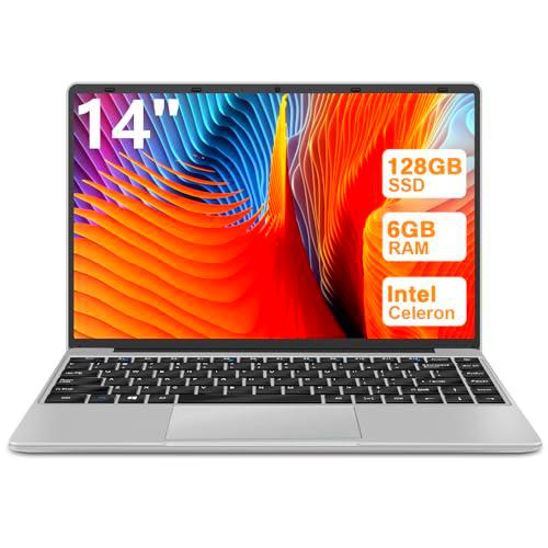 WOZIFAN Ordenador Portátil 14&quot; Win11 128GB Expansión SSD 1TB up to 2.8Ghz Intel N4020 Ligero Portátiles PC 2.4G+5G WiFi Bluetooth 4.2 HDMI con ratón inalambrico &amp; Pegatinas Teclado Español-Plata