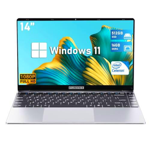 FUNYET Ordenador Portatil, N5095 (hasta 2,9 GHz), 16GB RAM 512GB SSD Windows 11 Pro 14.1&quot; IPS FHD 1920 * 1080 PC Portatil