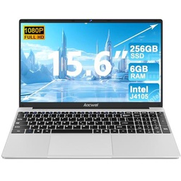 Ordenador portátil J4105 up to 2.5GHz 256GB SSD Soporte de extensión de 15.6&quot; Intel 6GB PC laptop Windows 11 FHD1080 2.4G+5G WiFi Bluetooth 4.2 HDMI incluye ratón inalámbrico y pegatina azerty-plata