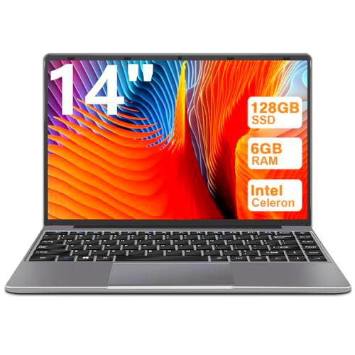 WOZIFAN Ordenador portátil Win11 Intel N4020 Up to 2.8Ghz 128GB Admite expansión SSD 1TB 14&quot; Portátiles FHD 2.4G+5G WiFi Bluetooth 4.2 Mini HDMI con ratón inalambrico &amp; Pegatinas Teclado Español-Gris