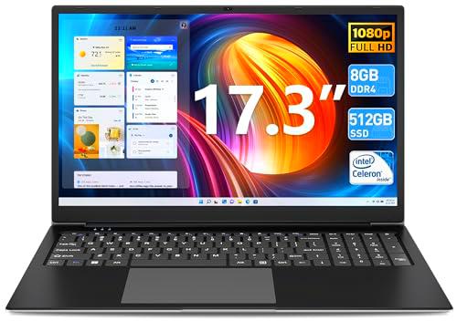 SGIN Ordenador Portátil de 17,3 Pulgadas 8 GB de RAM 512 GB SSD Portatil