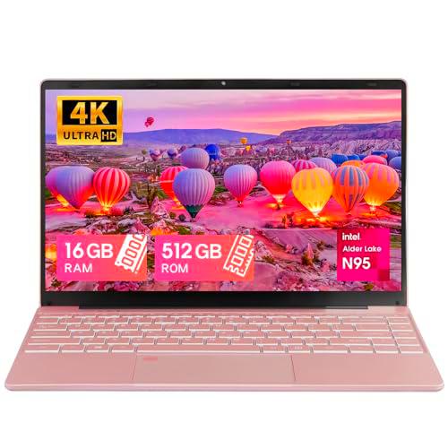 UDKED Ordenador portátil Ultrabook de 14 pulgadas/16G RAM 512G SSD/Celeron N95 (hasta 3,4 GHz)/4K (3840 x 2160) IPS FHD/Office 365/USB3.0 x2/WiFi 5/oro rosa (sistema en inglés)