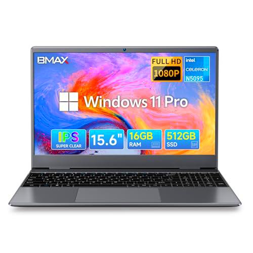 BMAX Ordenador Portátil 15,6 Pulgadas, 16GB RAM 512GB SSD Win 11 Pro PC Portátil