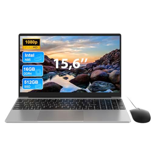 Ordenador Portatil 15,6 Pulgadas, 16GB DDR4 512GB SSD TF Expansión Laptop