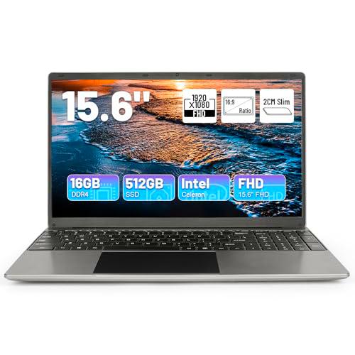 Hcjip Ordenador Portátil 15,6 Pulgadas, 16GB DDR4 512GB SSD Laptop