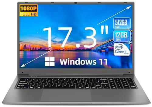 SGIN Portátil de 17,3 pulgadas, 12 GB de RAM, 512 GB de memoria SSD