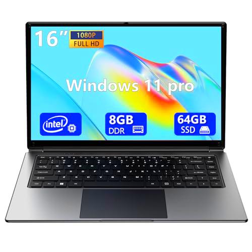 Laptop 16 pulgadas, 8 GB DDR 64 GB SSD Portable Laptop